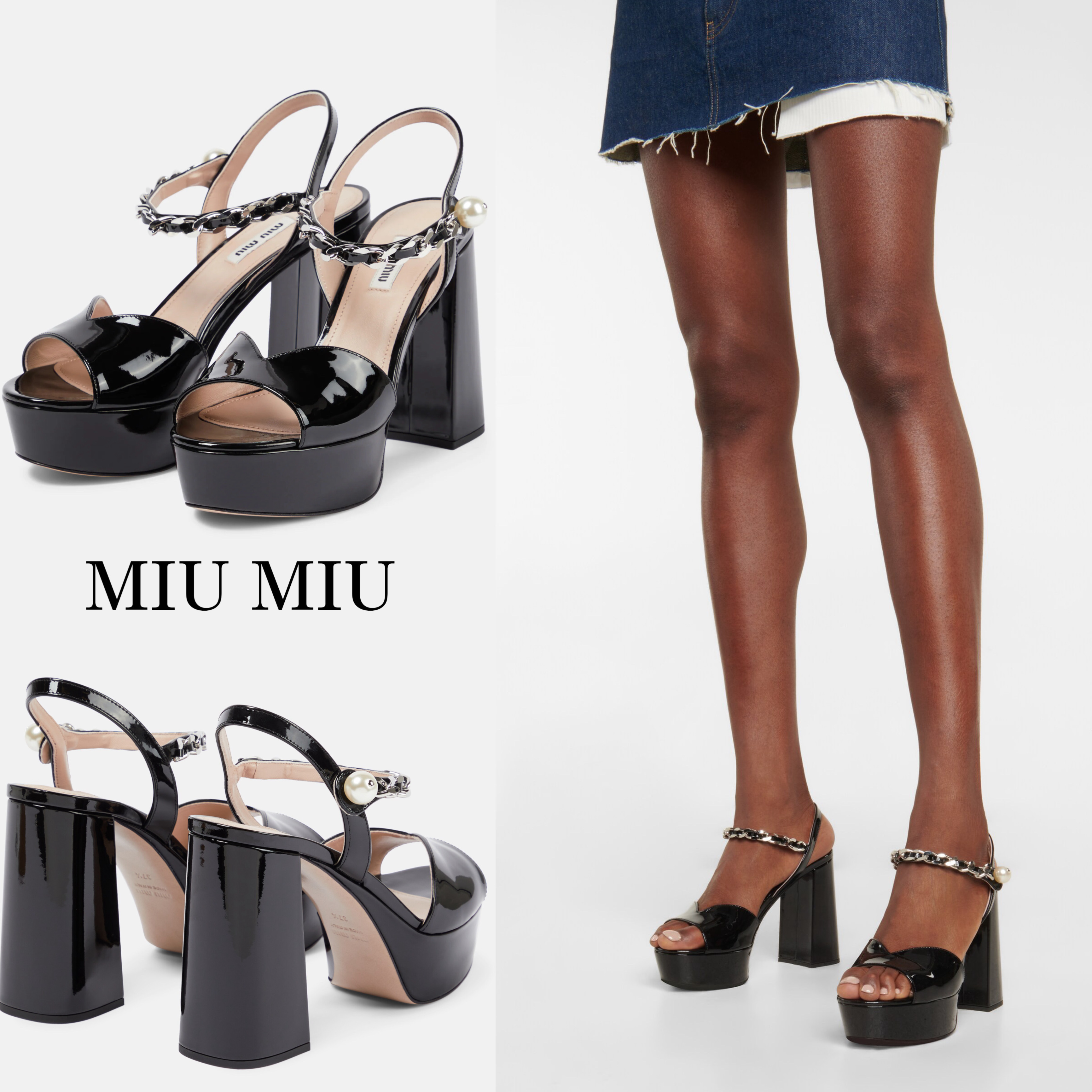 *MiuMiu* パテントレザー プラットフォームサンダル ブラック