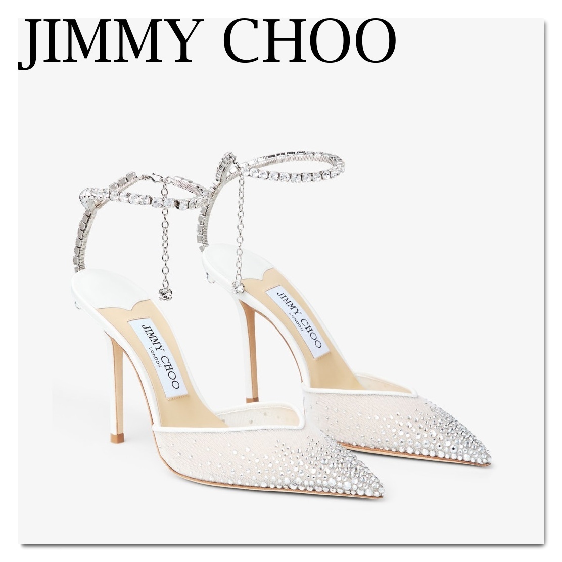 JIMMY CHOO★Saeda 100★メッシュ ホワイト クリスタル ポンプ