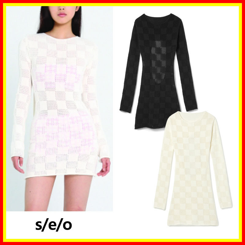 [s/e/o] CHECKERBOARD OPEN BACK KNIT DRESS /追跡付