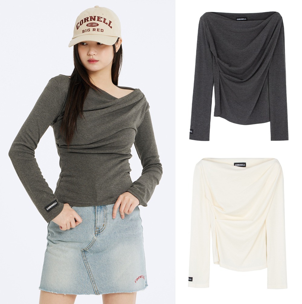 Tシャツ・カットソー Cornell Boat Neck Drape Long Sleeve T-shirt_(2 colors)