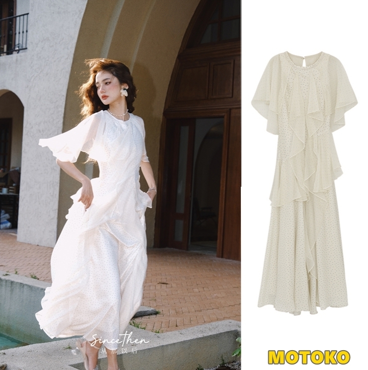 Since Then キュート ロングワンピース ドット柄 レース 上品