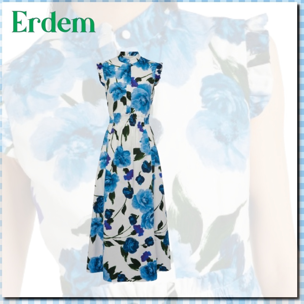■ERDEM(アーデム) Floral cotton poplin ミディドレス