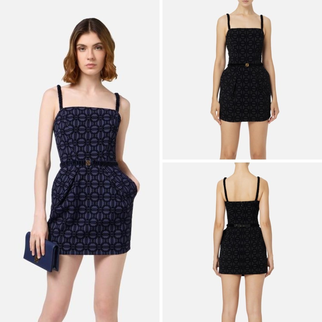 《送料無料》 ELISABETTA FRANCHI Flock crepe mini dress