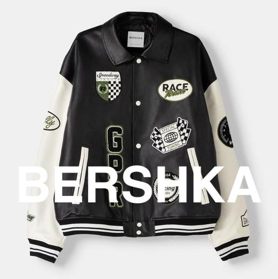 ★ドイツ発*BERSHKA*新作*GPRパッチレザースタジャン/BLACK★