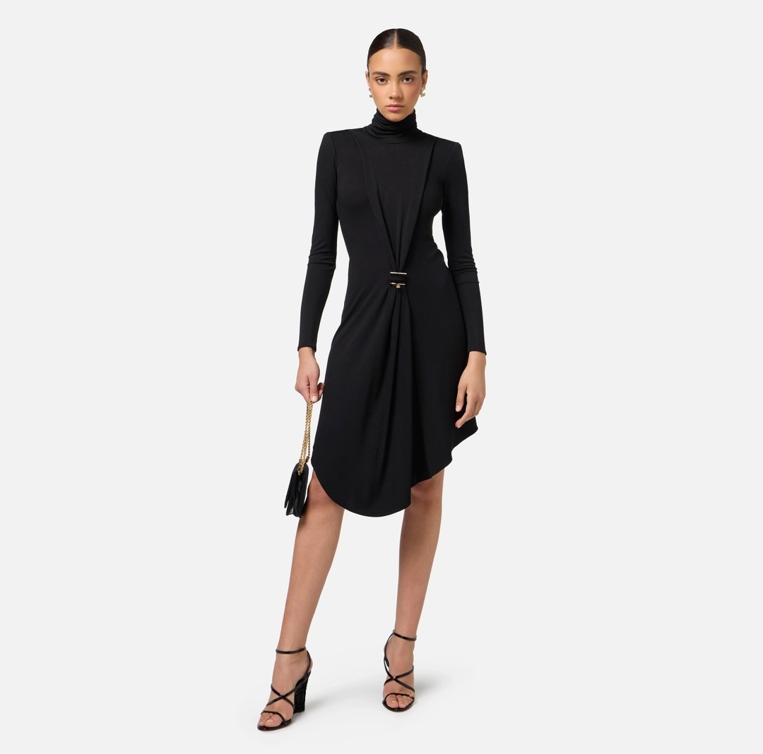《送料無料》 ELISABETTA FRANCHI Jersey mini dress with drape