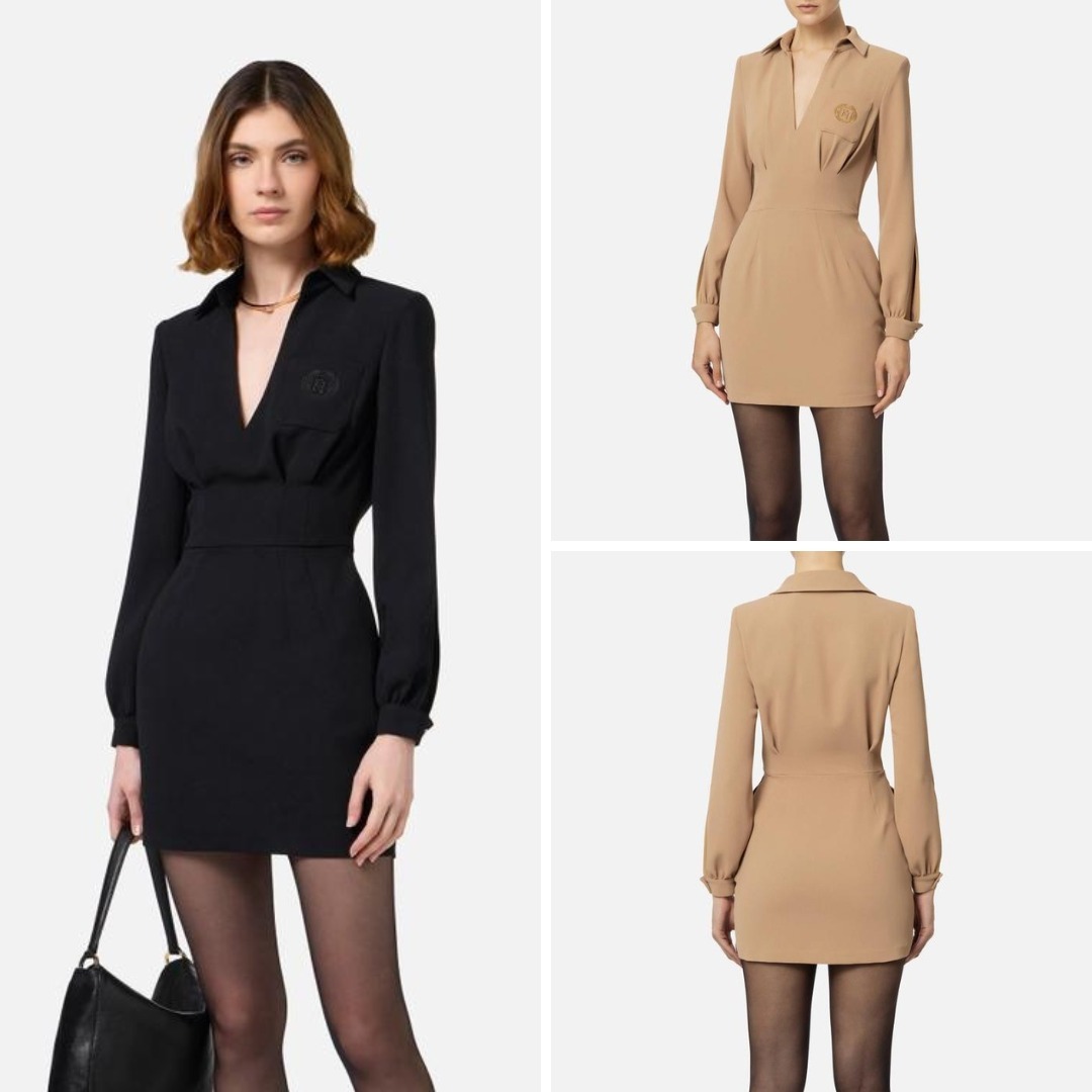 《送料無料》ELISABETTA FRANCHI Crepedress shirt coat of arms