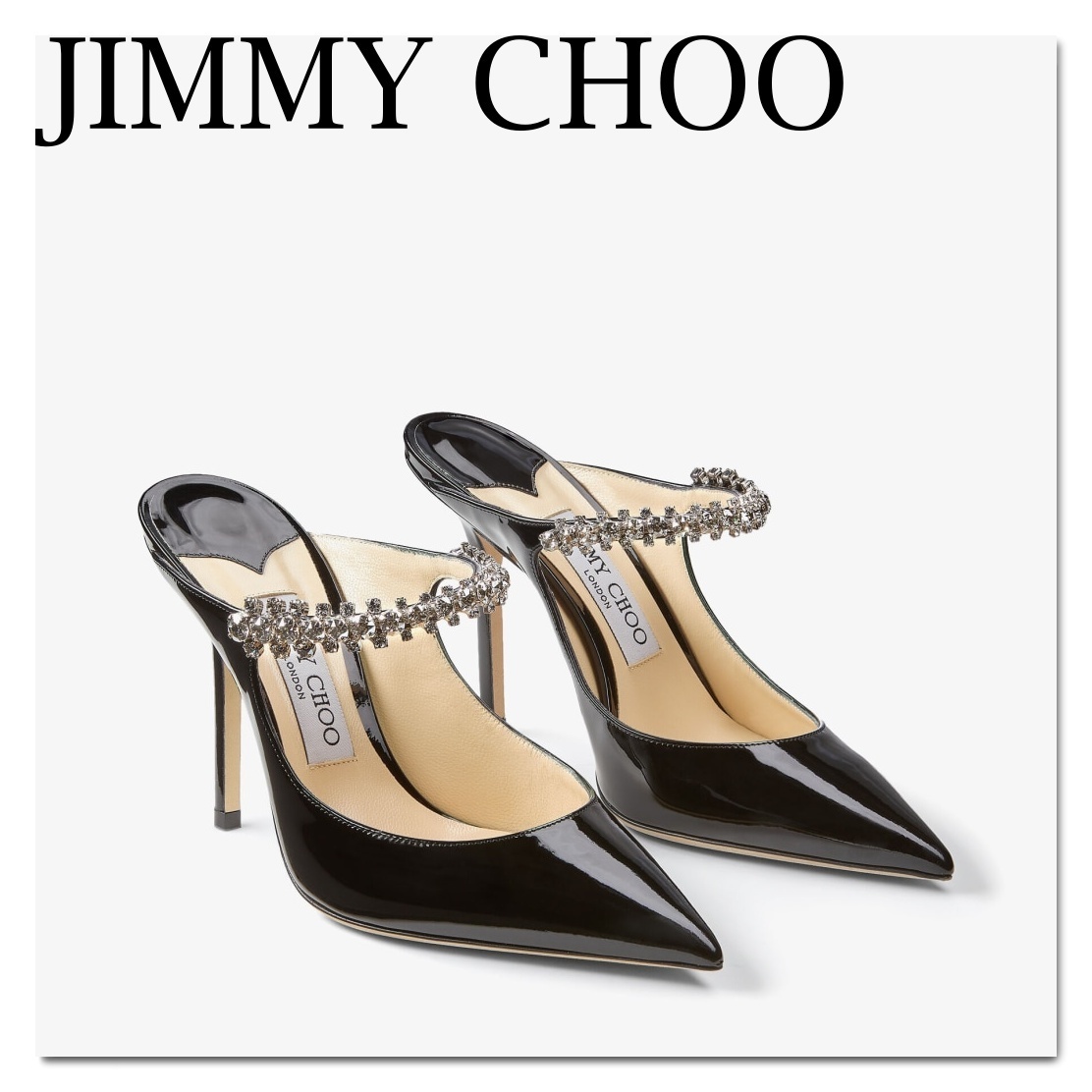 JIMMY CHOO★Bing 100★クリスタル ブラック レザー パンプス