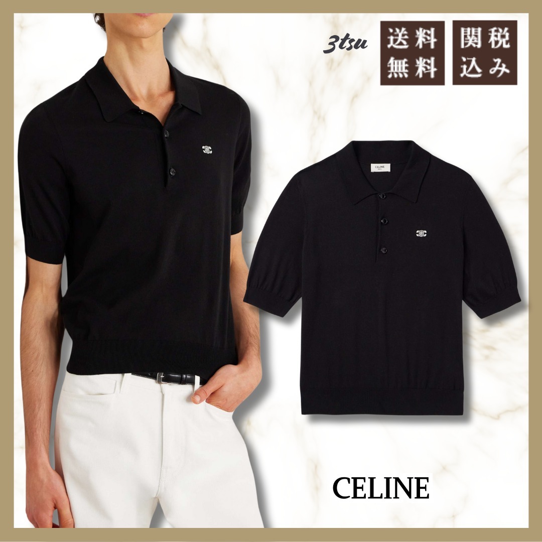 CELINE★コットン スリムフィット ポロシャツ ロゴ刺繍入り