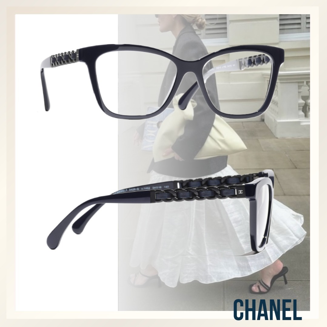 オシャレな ≪CHANEL≫ スクエアメガネ ダークブルー 太フレーム