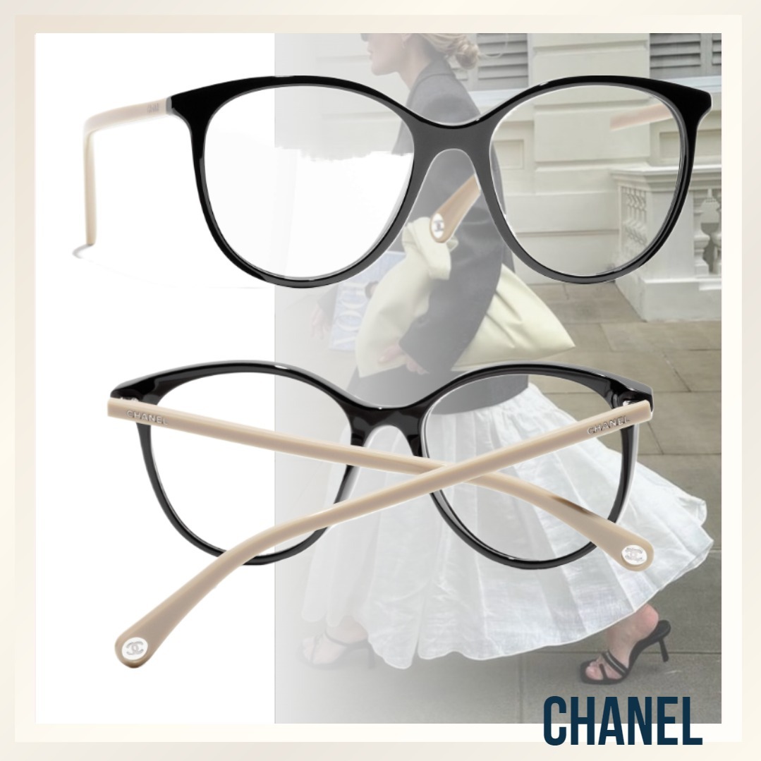 2色でオシャレな ≪CHANEL≫ パントス メガネ ブラック&ベージュ