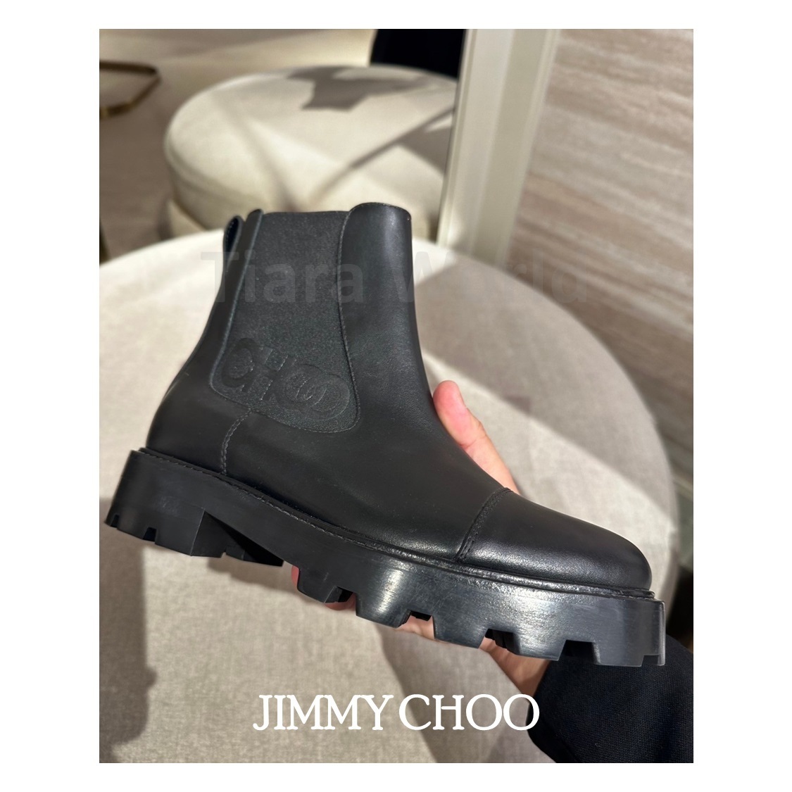 人気CHOOロゴ◆Jimmy Choo レザー チェルシーブーツ ブラック