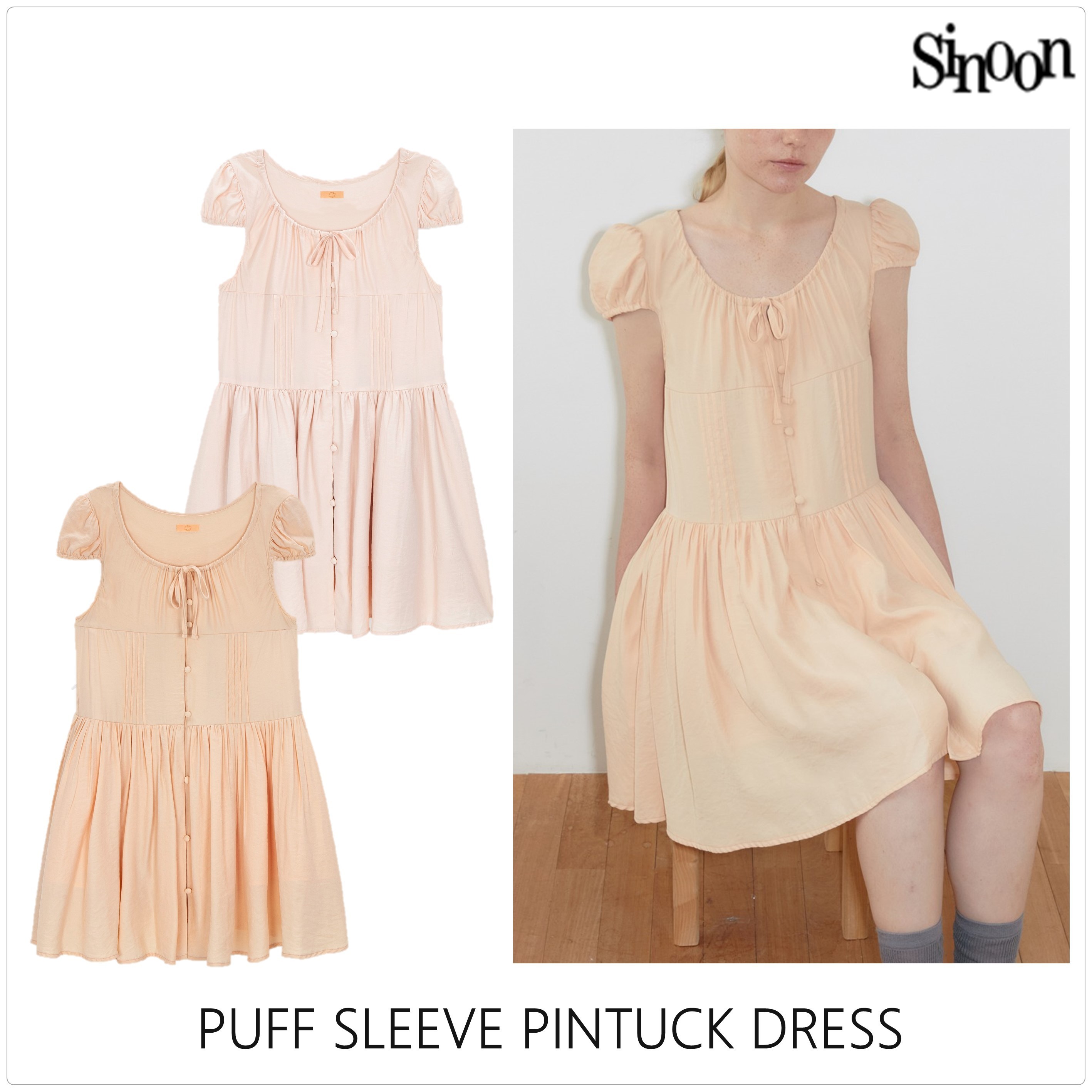 [Sinoon]PUFF SLEEVE PINTUCK ドレス★新作・24SS★韓国★人気★
