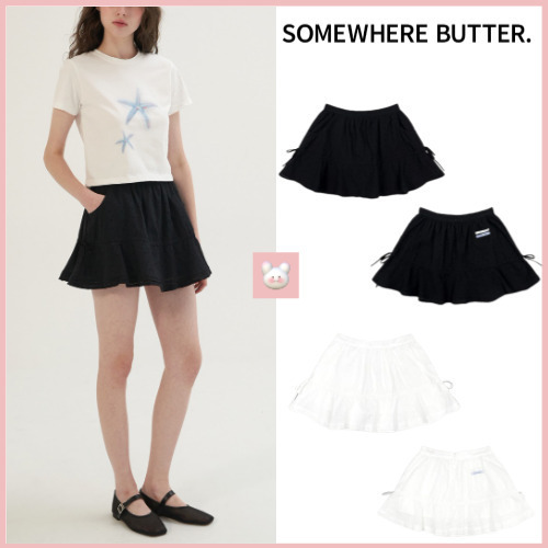 韓国 [SOMEWHEREBUTTER] FLORAL RIBBON CANCAN SKIRT フレア