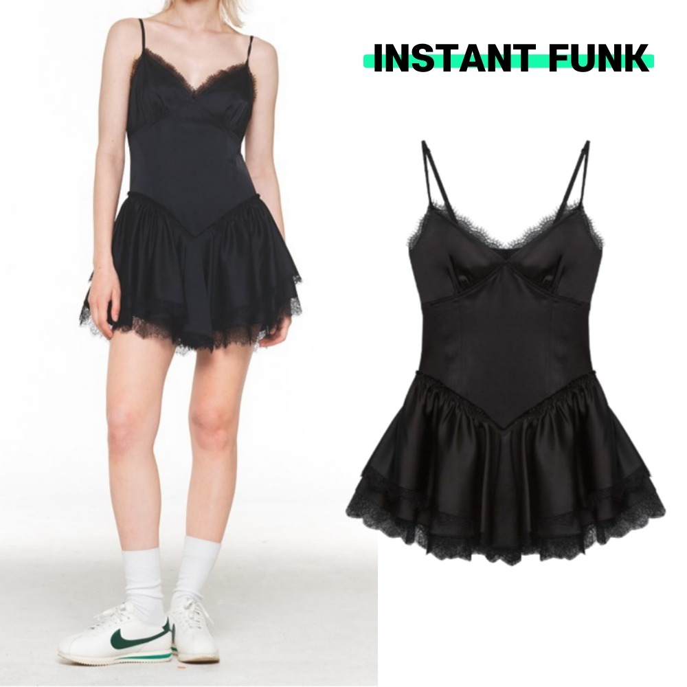 [INSTANTFUNK] Sleeveless satin one-piece ★ハンソヒ着用
