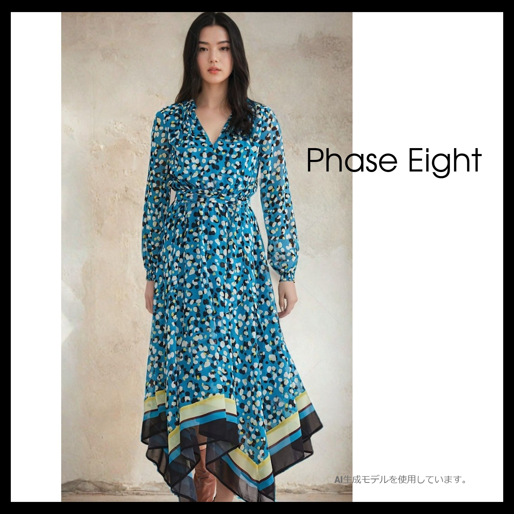 【Phase Eight】英国発！ ボーダーヘム ミディドレス 水玉 長袖