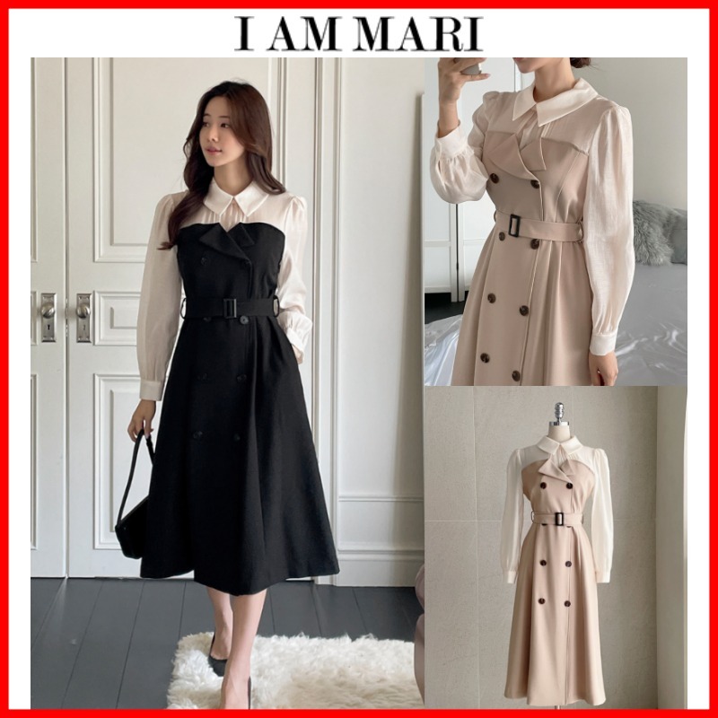 【I AM MARI】Colorblock Trench Dress