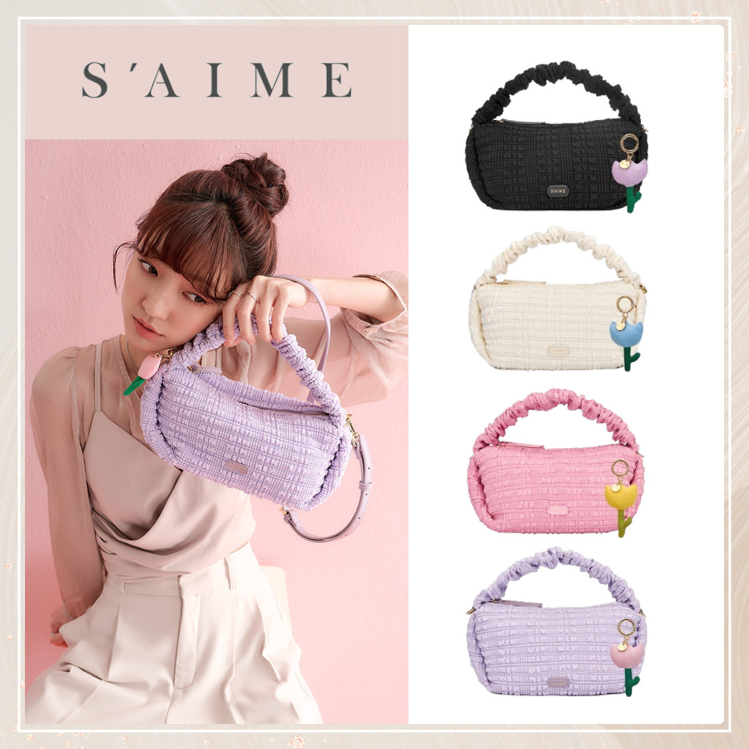 追跡有★S'AIME フラワーチャーム付き もこもこショルダーバッグ