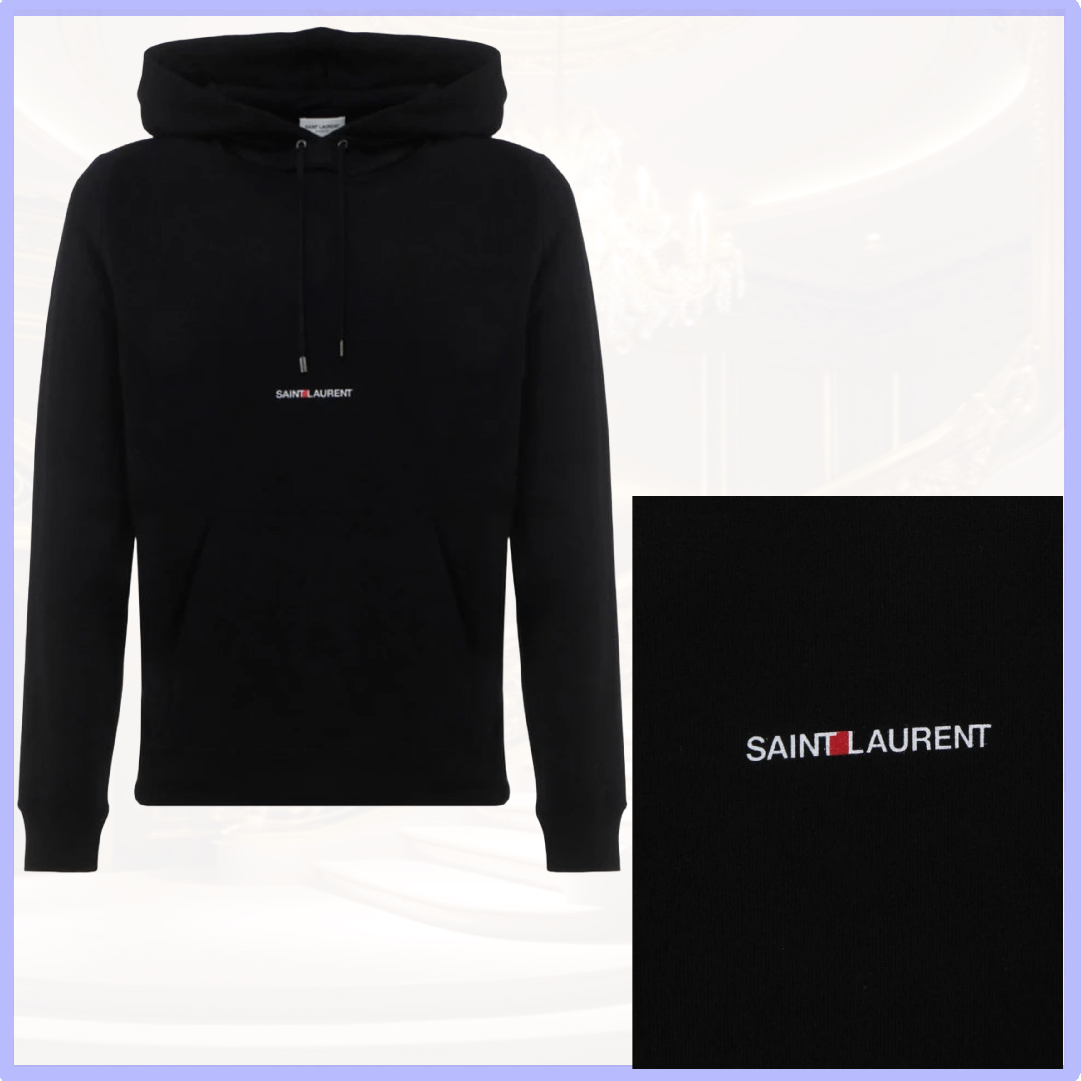 青いワイドパンツに合う[サンローラン] Embroidered Logo Hoodie