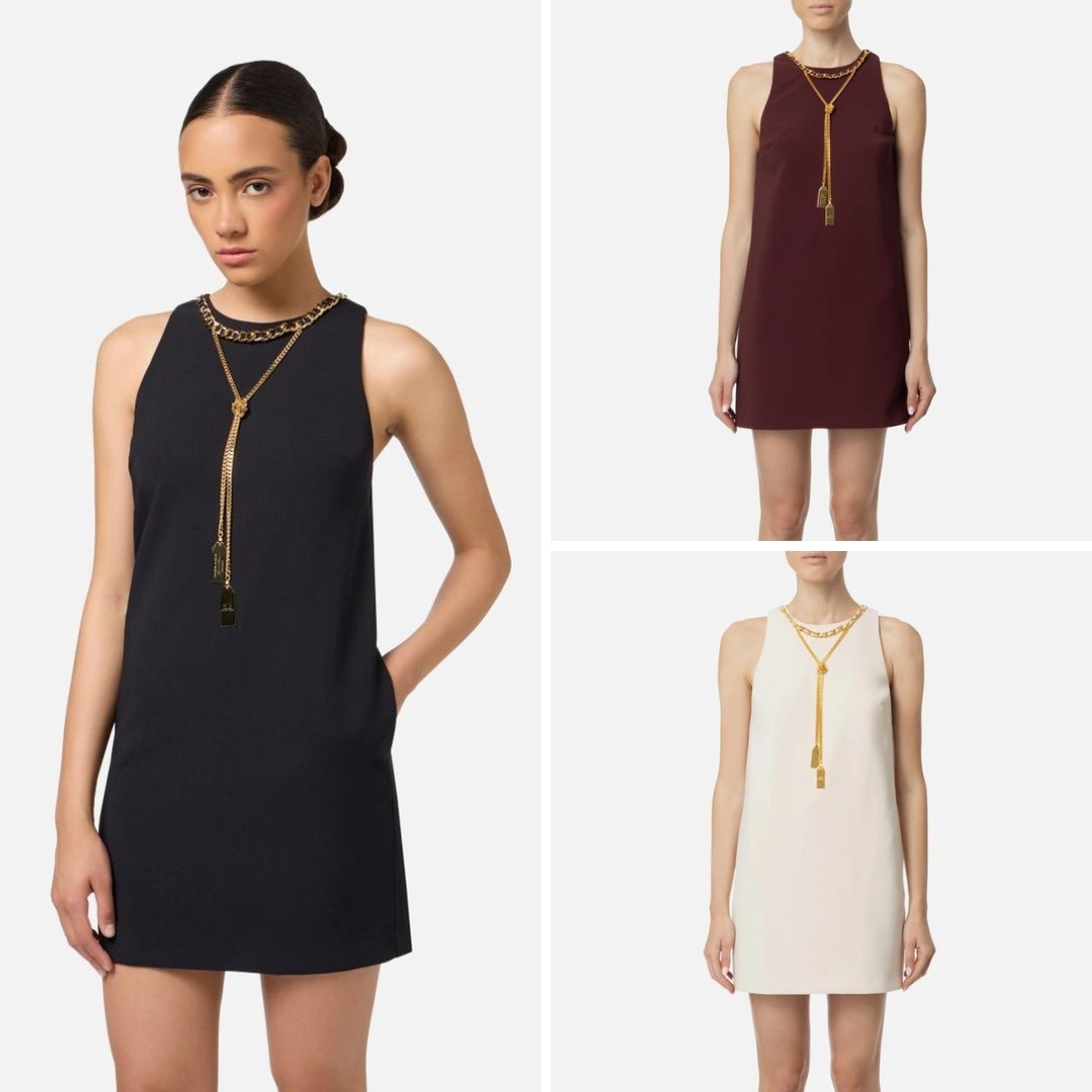 《送料無料》 ELISABETTA FRANCHI Boxy crepe dress w necklace