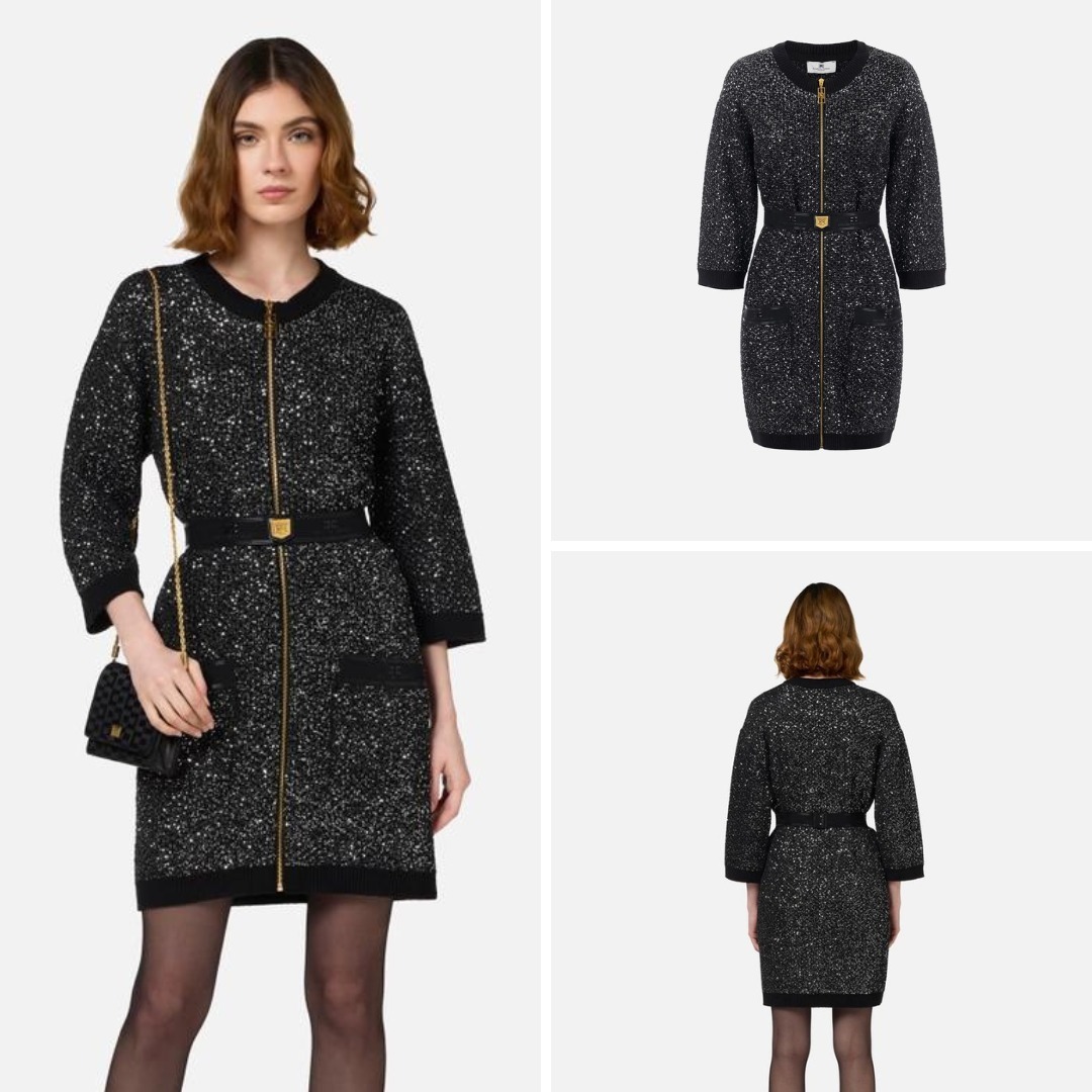 《送料無料》 ELISABETTA FRANCHI Wooldress with sequin thread