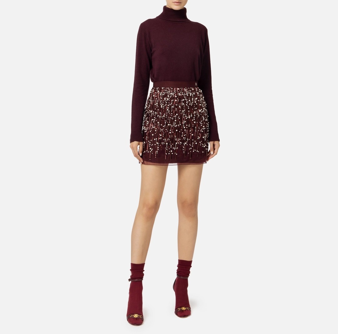 《送料無料》ELISABETTA FRANCHI Wool turtleneck dress w skirt