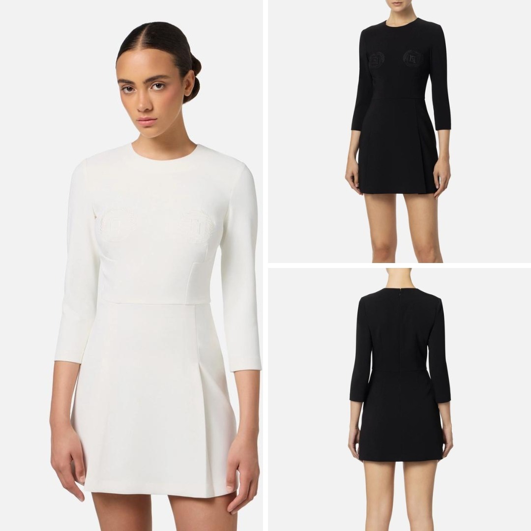 《送料無料》 ELISABETTA FRANCHI Crepe mini dress with crest