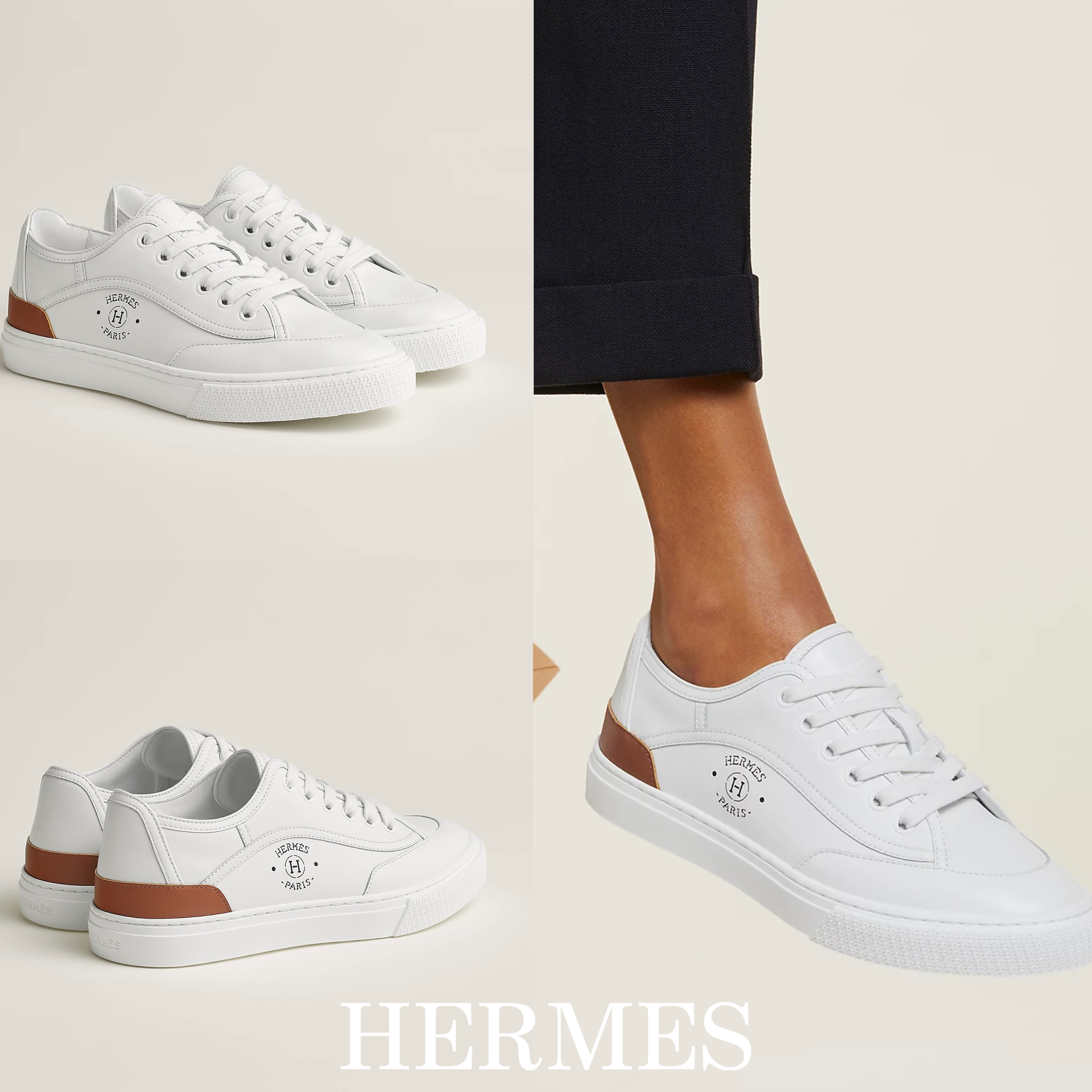 新作*HERMES* Get Sneaker ホワイトワンポイントレザー