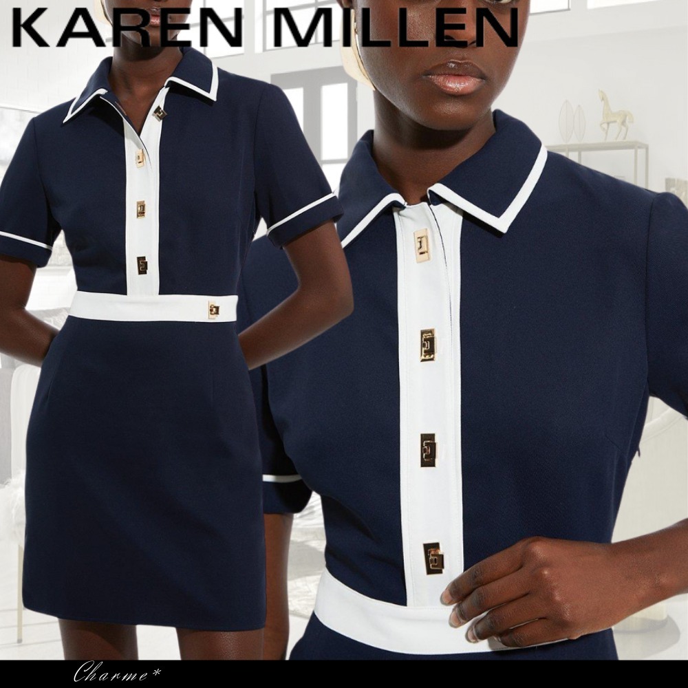 KAREN MILLEN ミニ丈ドレス ワンピース ボタン 半袖 タイト