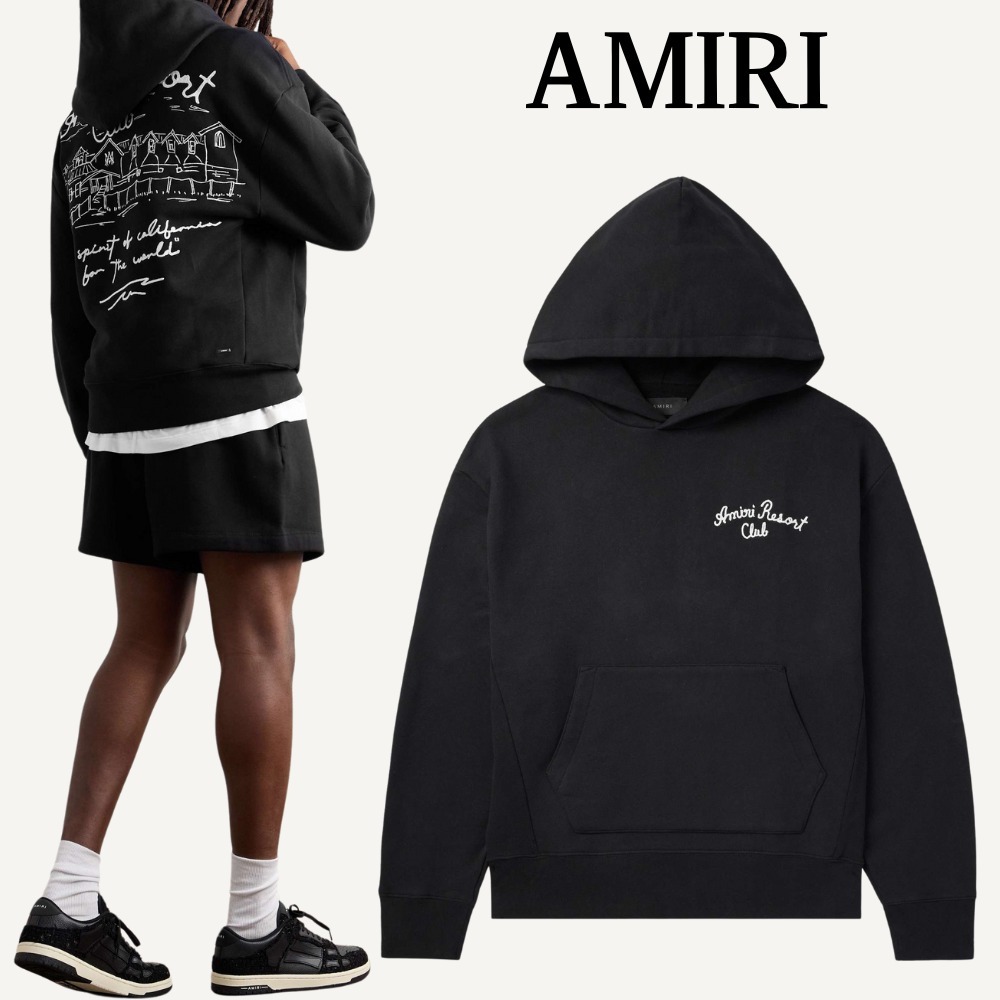 【AMIRI】コットン混ジャージー フーディー ロゴ刺繍入り