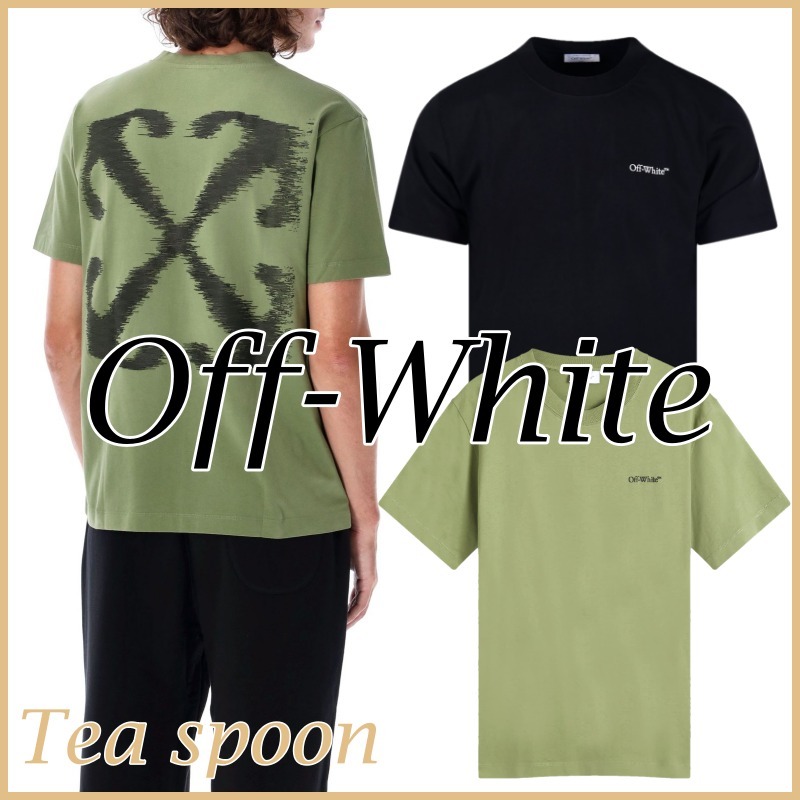 Off-White◆2色展開 ロゴ クルーネック 半袖 Tシャツ 送料関税込