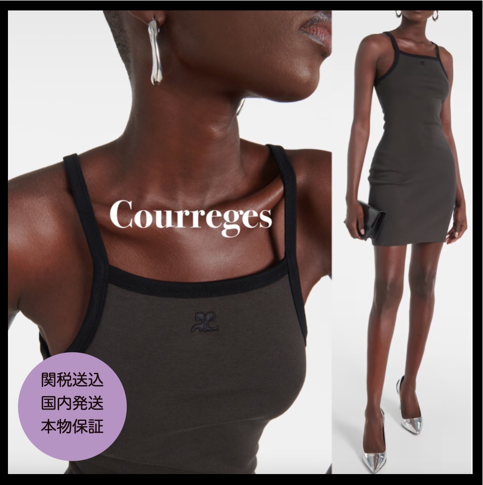 【courreges】コットンミニドレス ロゴワンピース 茶色
