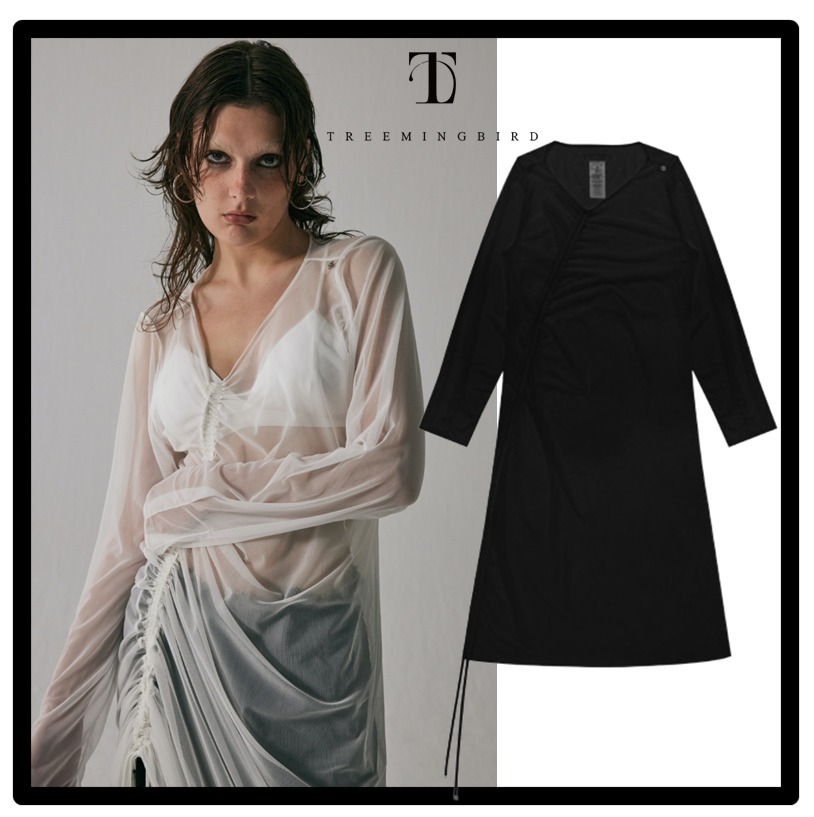 ★関税込★TREEMINGBIRD★See-Through Shirring Long One-Piece