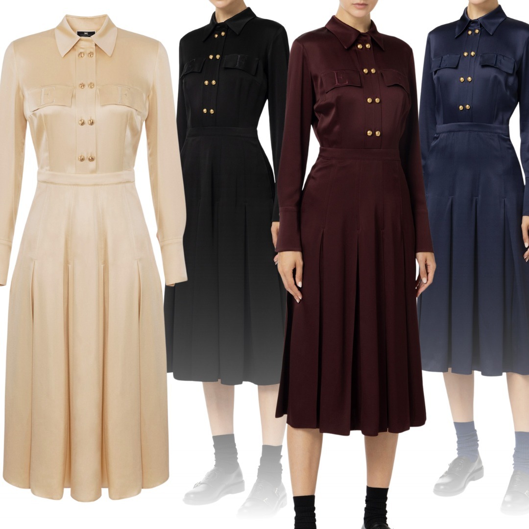 【ELIZABETTA FRANCHI】新作シャツドレス プリーツ 長袖 胸PK