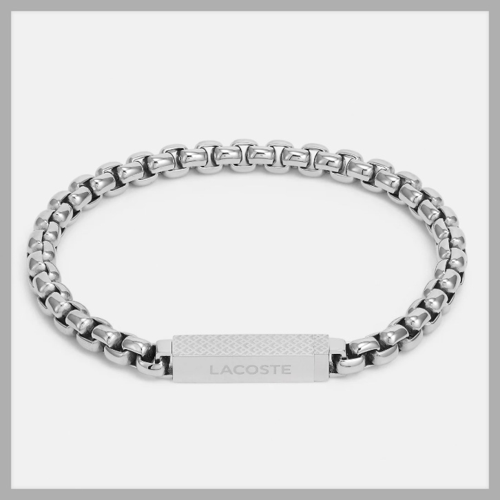 【LACOSTE】”L'ESSENTIEL”ロゴ付 チェーンブレスレット/Silver