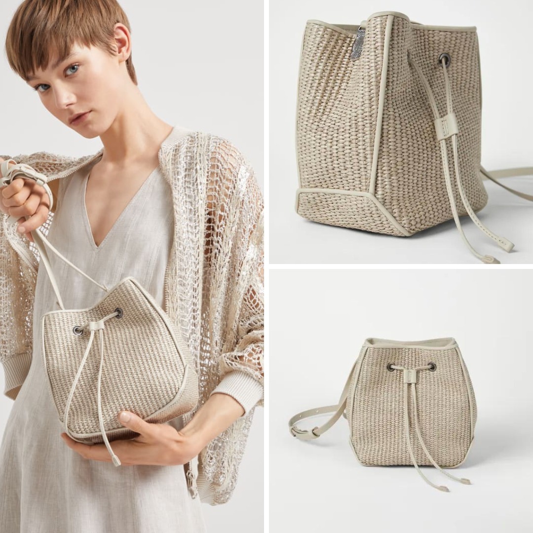 《送料無料》 BRUNELLO CUCINELLI Techno raffia bucket bag