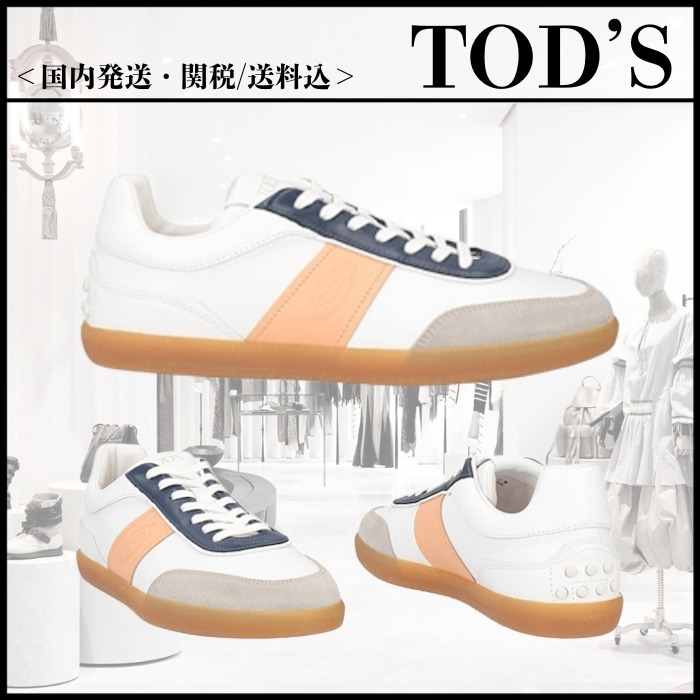 【TOD'S】ホワイト レザー ナロートゥ ローカットスニーカー