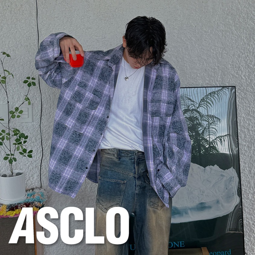 シャツ ASCLO Hood Detachable Blend Check Shirt (2color)