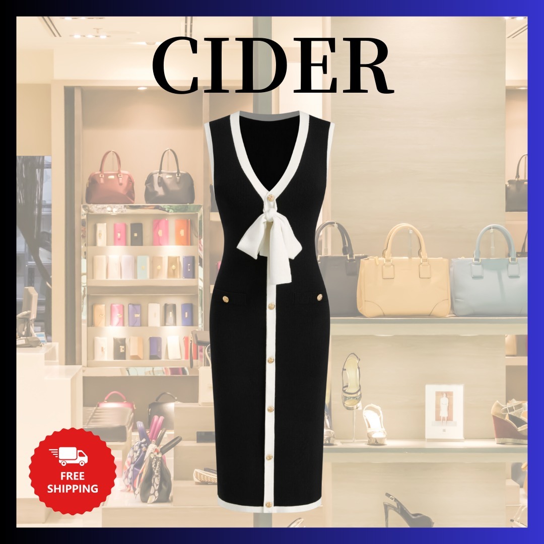 『Cider』ニットVネックボタンノットミディドレス