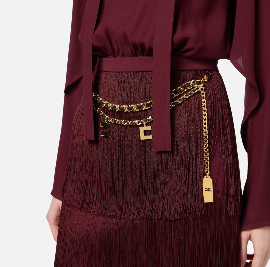 《送料無料》ELISABETTA FRANCHI Fringe dress with shirt&scarf