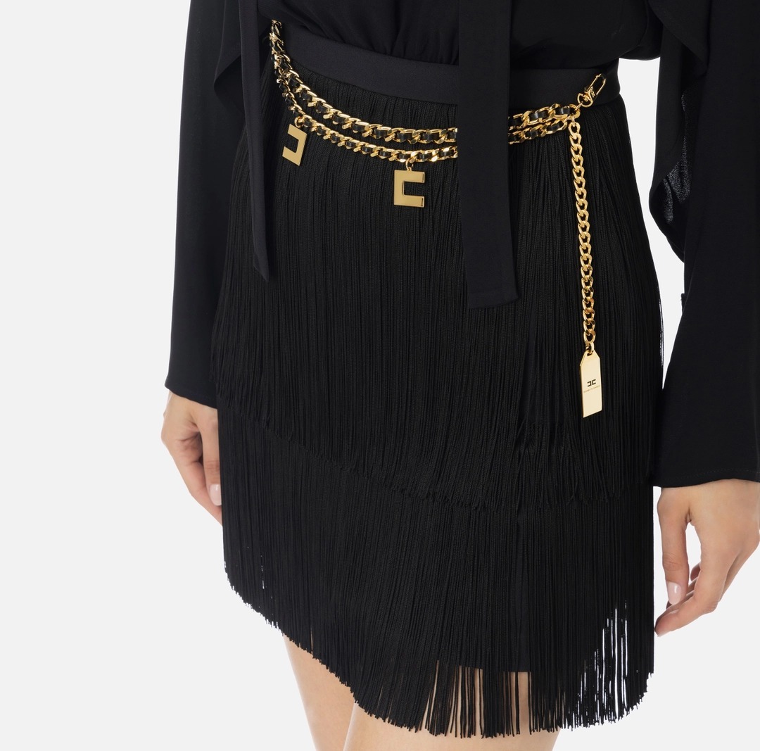 《送料無料》ELISABETTA FRANCHI Fringe dress with shirt&scarf