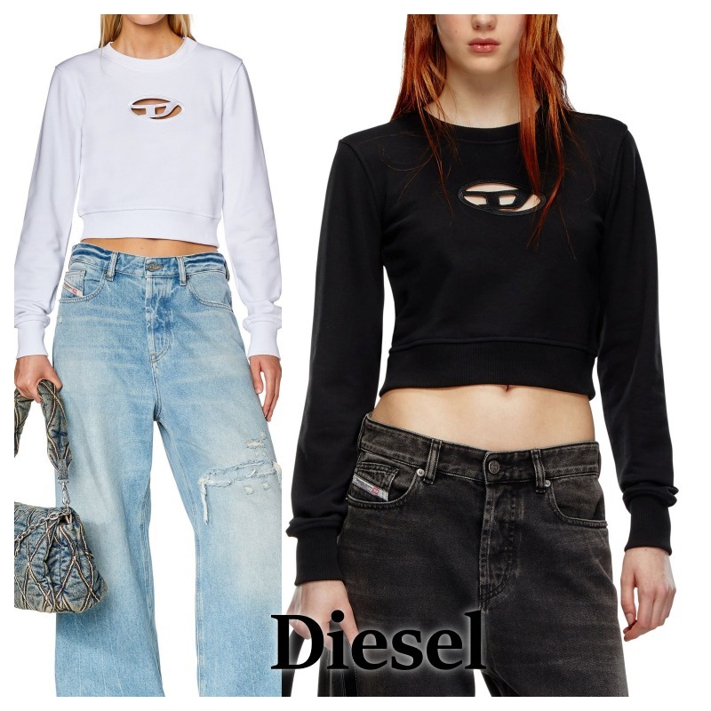Women's Cropped sweatshirt with cut-out logo | Black | Diesel