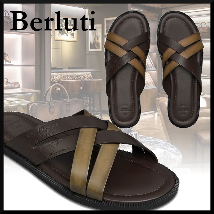 【BERLUTI】シフノス スクリット レザー サンダル OLIVE