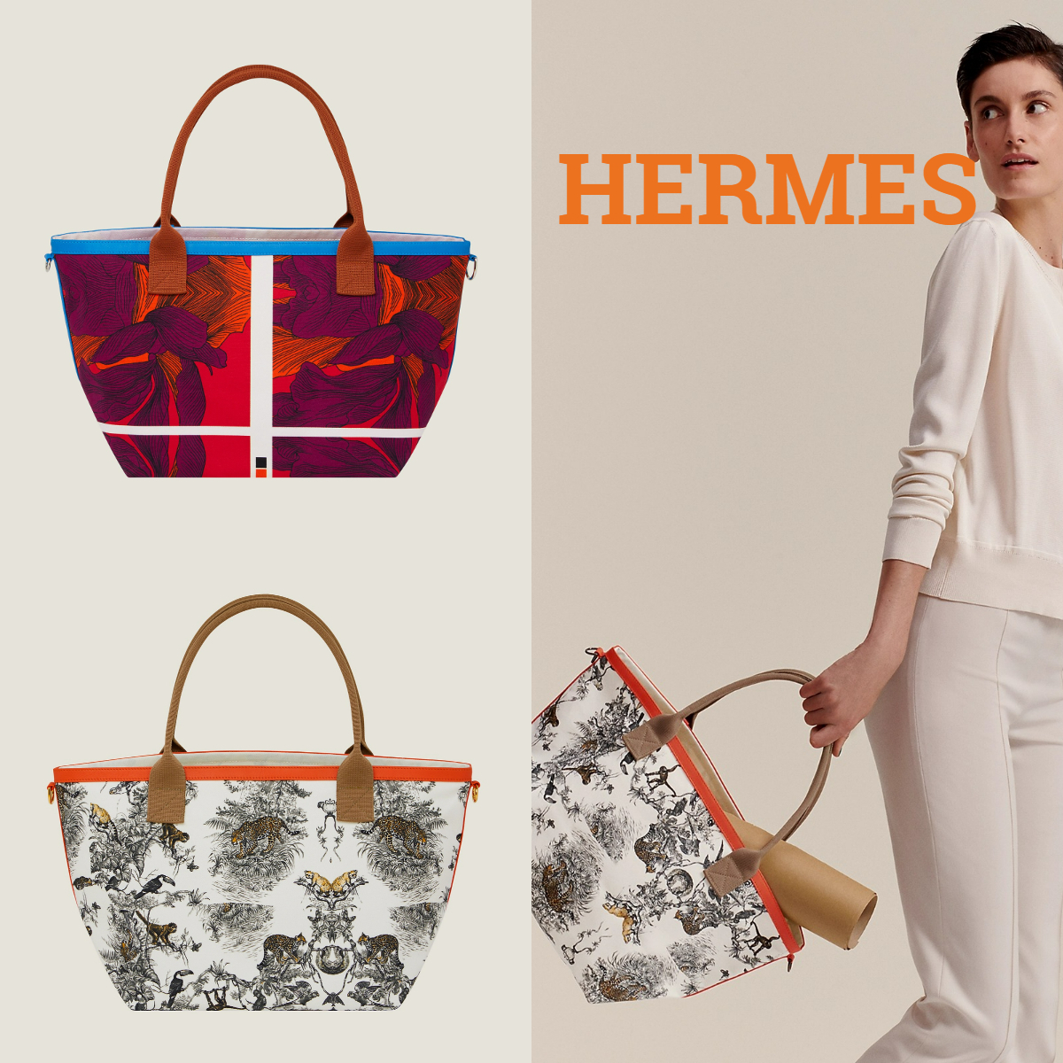 大容量*HERMES*ショッピングキャンバストートバッグ