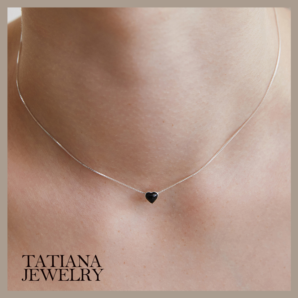 【TATIANA】(Silver 925) Black Heart Gemstone Necklace