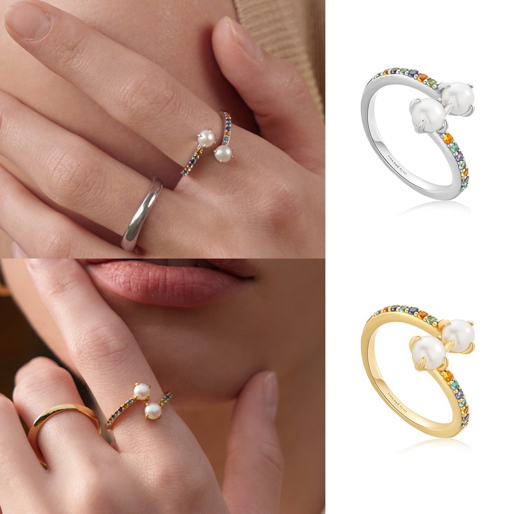 Rainbow Freshwater Pearl 925 Silver Ring(サイズ調節リング)