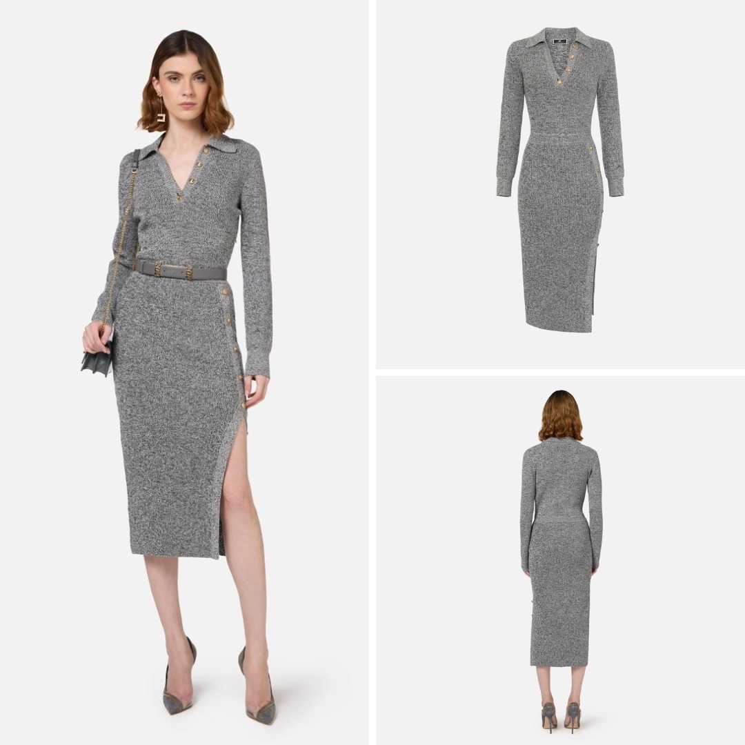 《送料無料》ELISABETTA FRANCHI Midi dress in mouline viscose