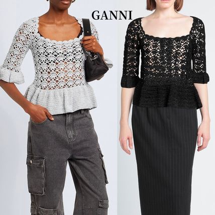 GANNI ガニー 半袖 ニット Thin Cotton Lace Short Sleeve Polo