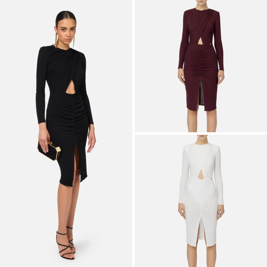 《送料無料》ELISABETTA FRANCHI Draped shiny jersey mididress