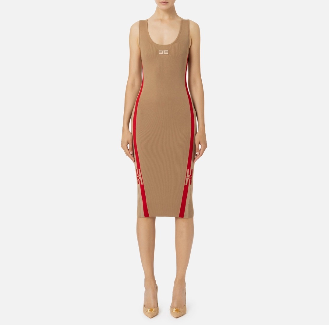 《送料無料》ELISABETTA FRANCHI Viscosemididresswithlogobands