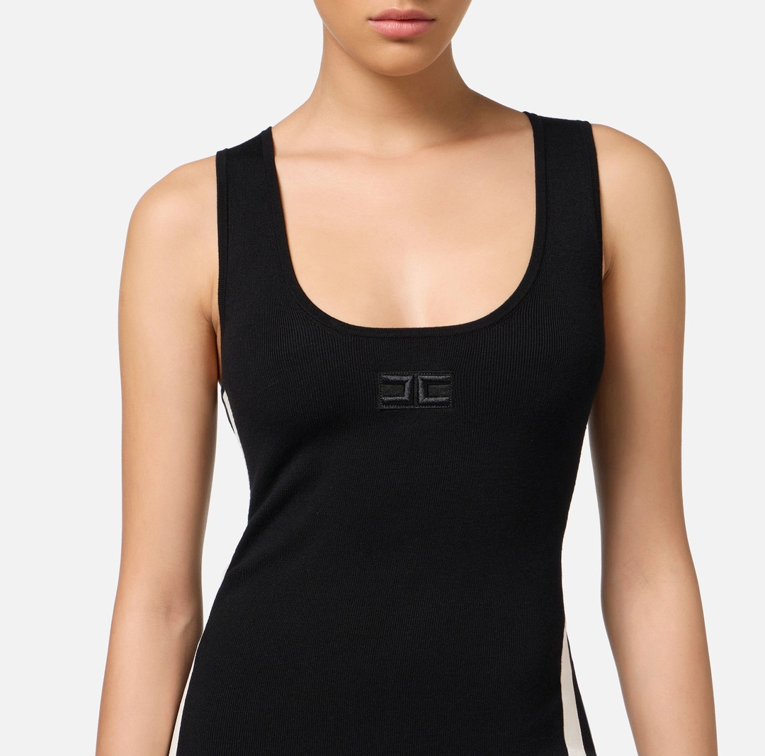 《送料無料》ELISABETTA FRANCHI Viscosemididresswithlogobands